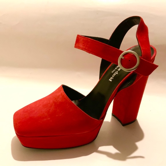 CHARLES DAVID Roan Red Suede Platform Block Heel Ankle Strap Sandals 41 - Picture 15 of 16